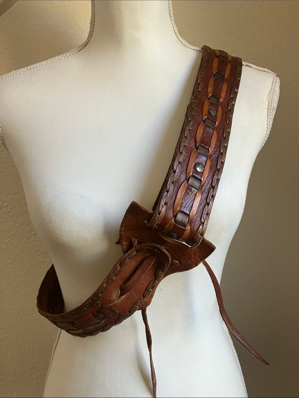 Vintage Women’s Handcrafted Brown Braided Boho Leather Crossbody Belt